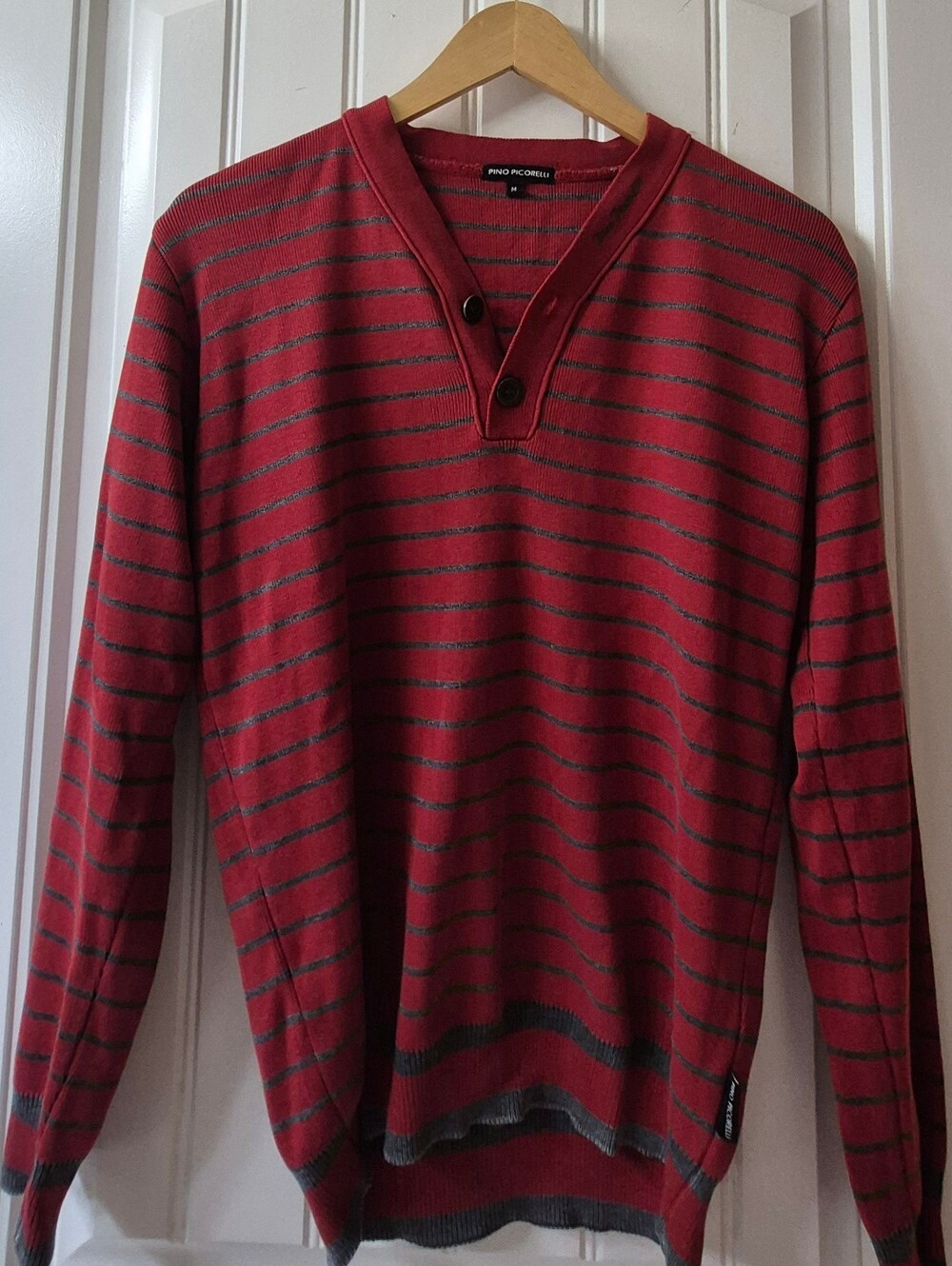 Mens Pino Picorelli Henley Striped Sweater Size Medium